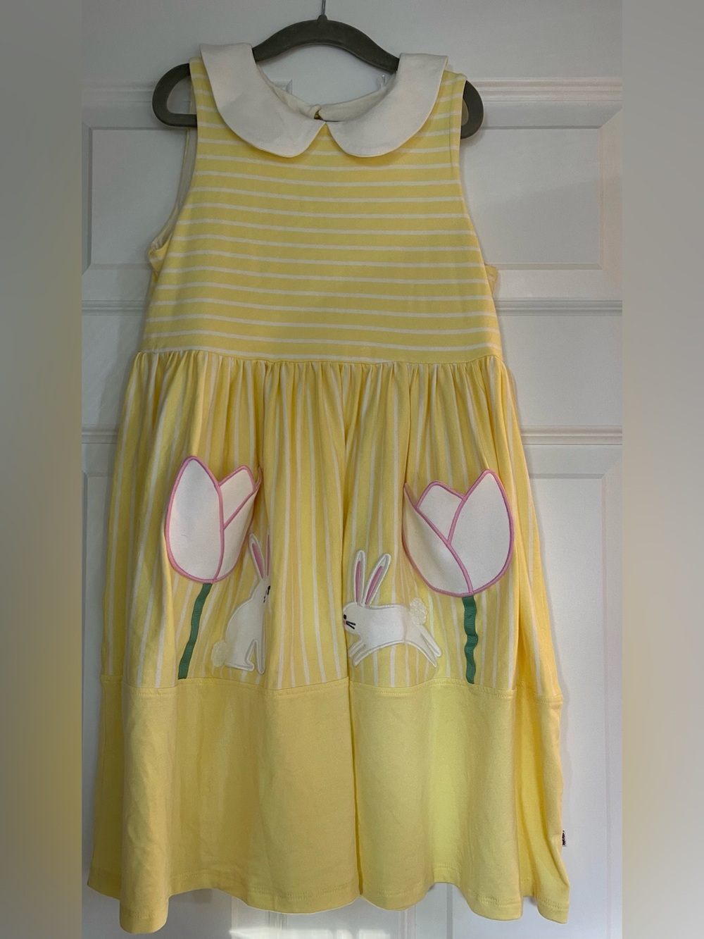Play by Little Sleepies bunny/tulip yellow stripe dress - size 8